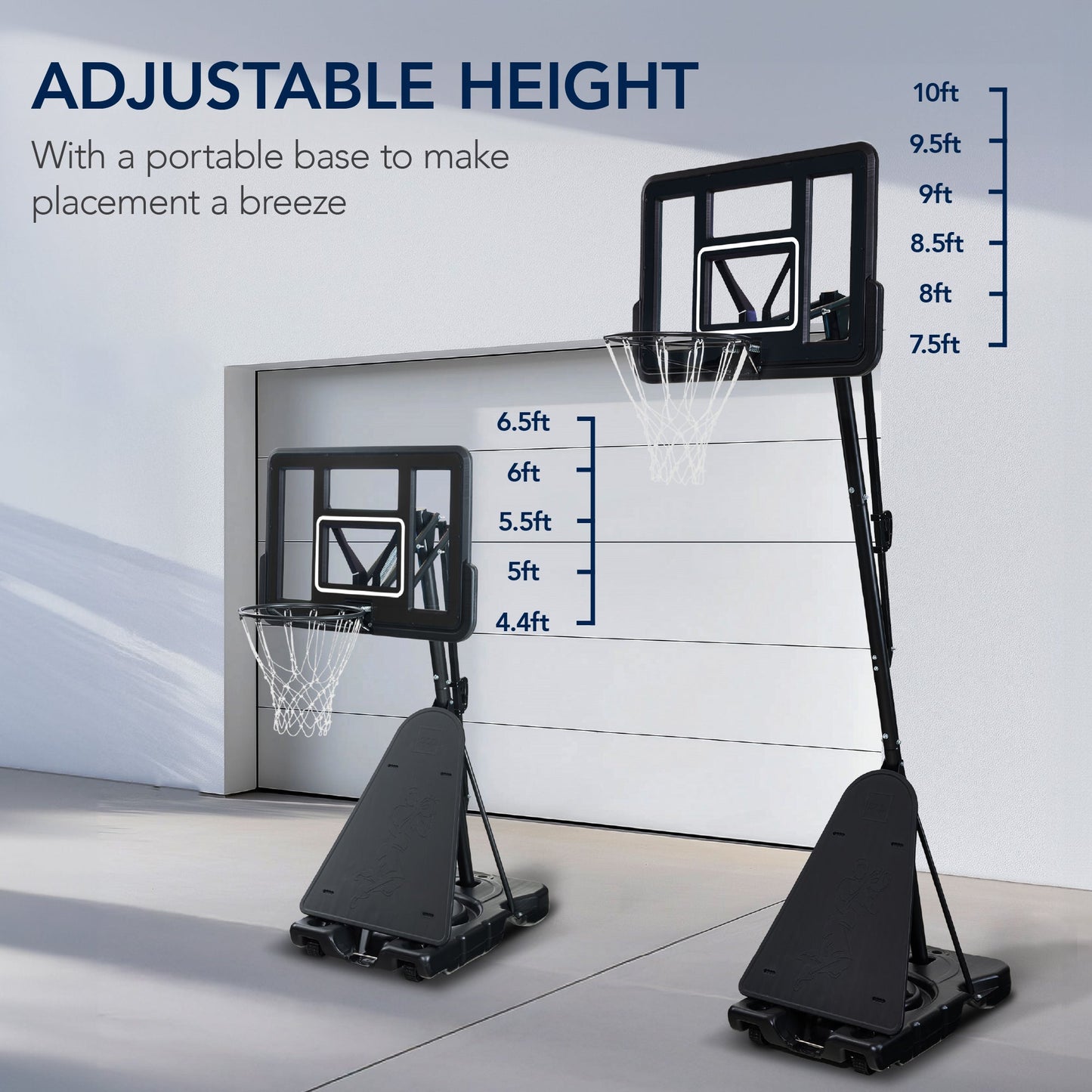 Adjustable 4.4-10ft Basketball Hoop, w/ Shatterproof Backboard, Ball Return