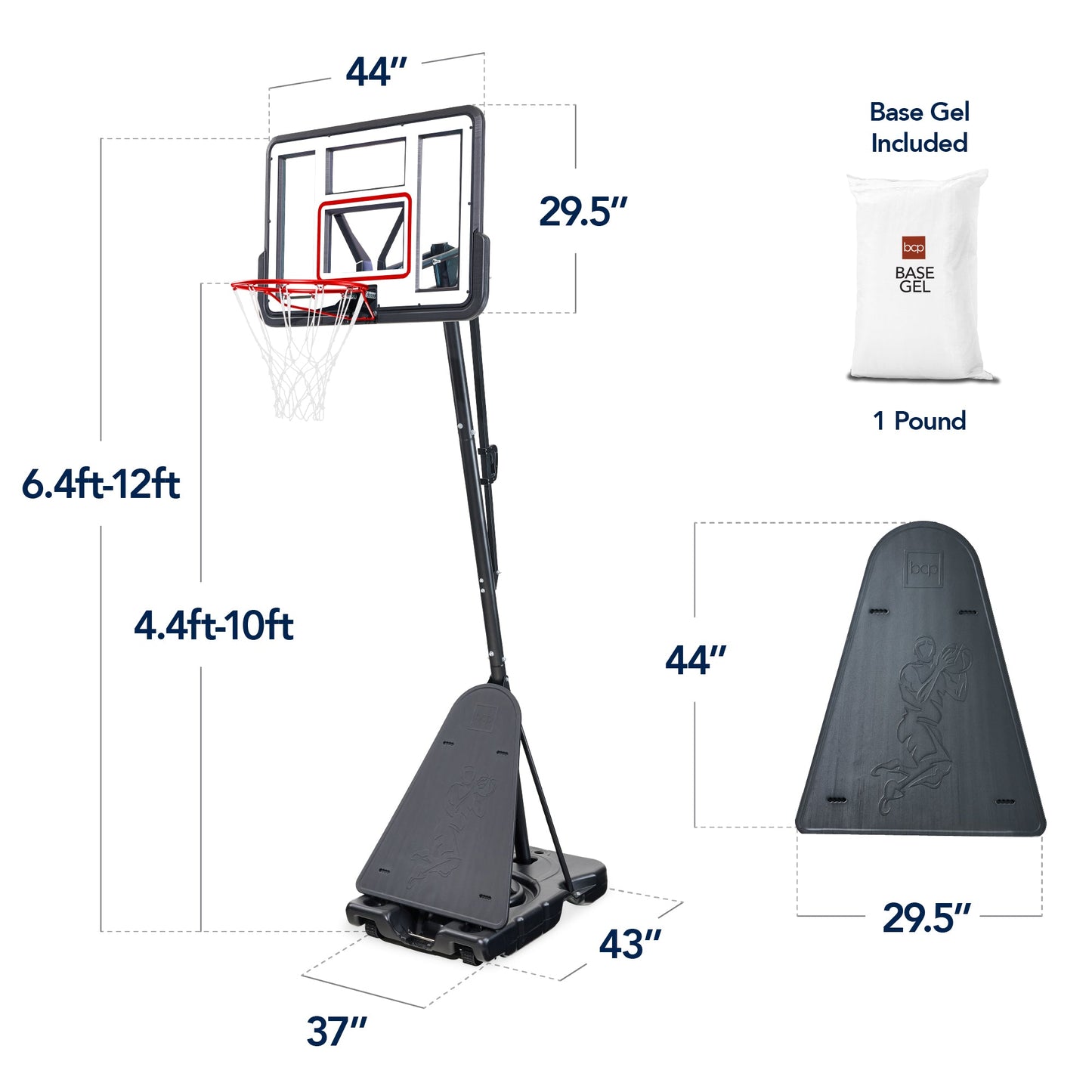 Adjustable 4.4-10ft Basketball Hoop, w/ Shatterproof Backboard, Ball Return