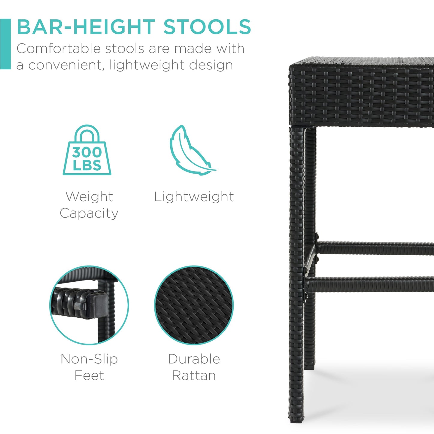 5-Piece Wicker Bar Set w/ 4 Stools, Built-In Bottle Opener, Hidden Storage