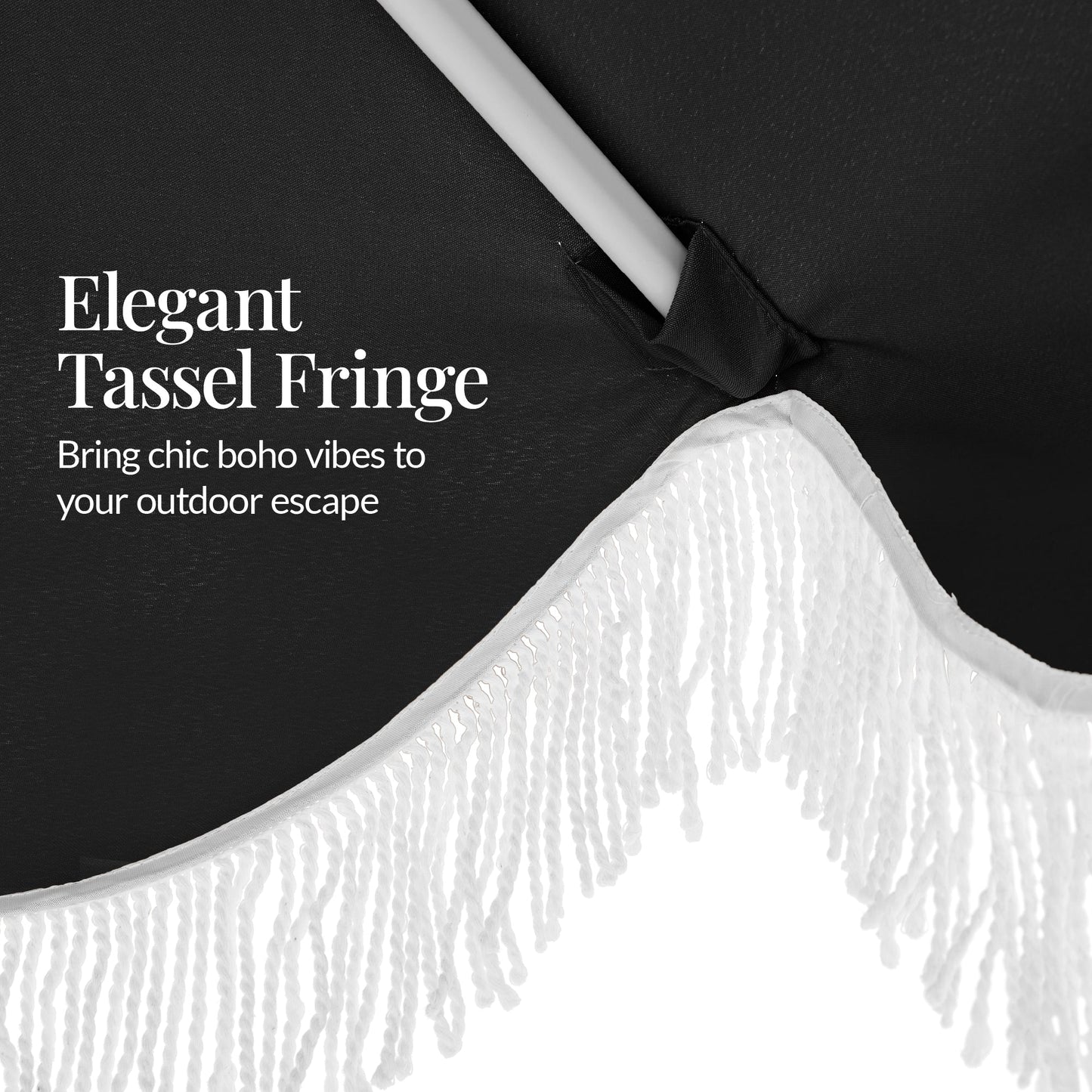 9ft Boho Fringe Umbrella Tilt, UPF50+, Steel Pole