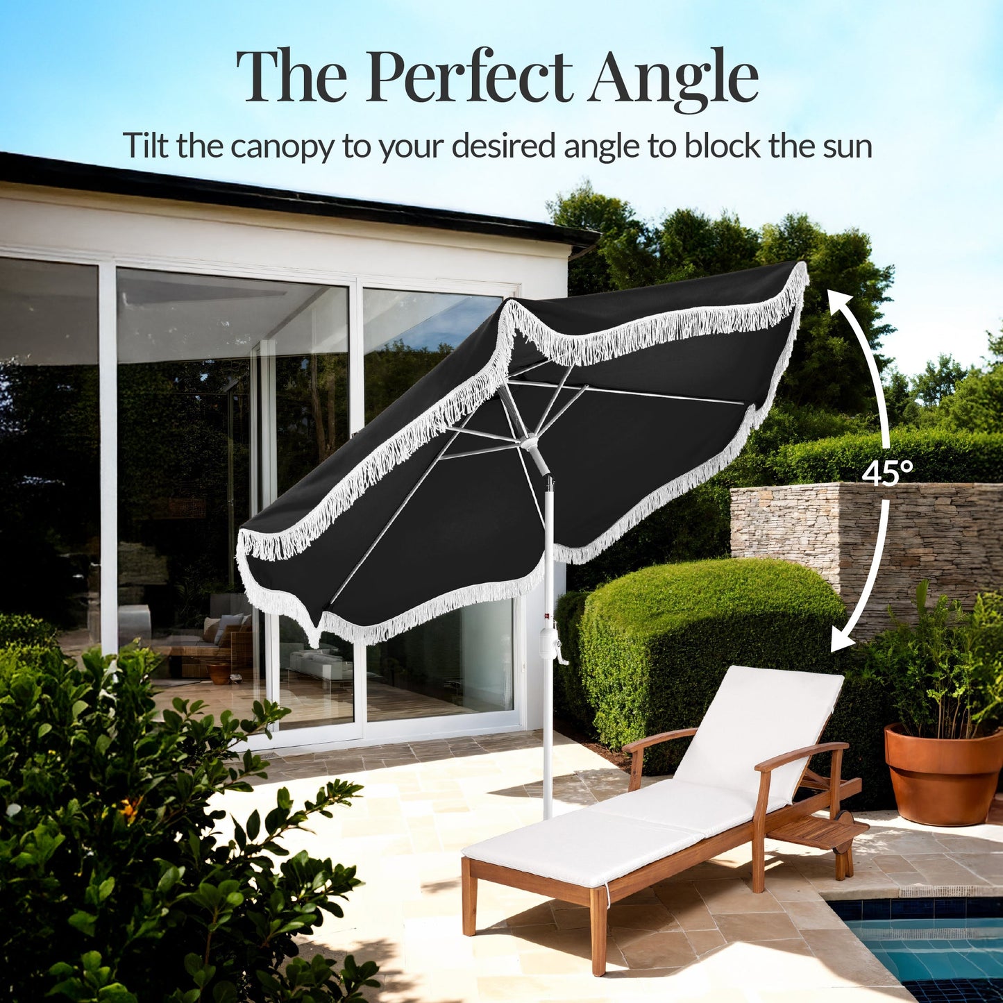 9ft Boho Fringe Umbrella Tilt, UPF50+, Steel Pole
