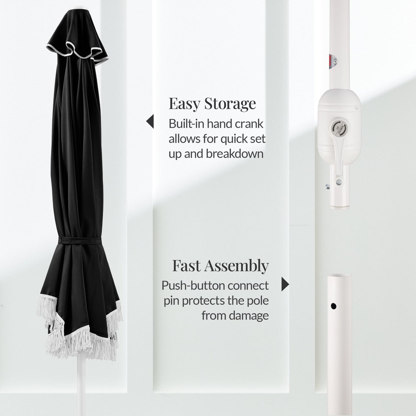 9ft Boho Fringe Umbrella Tilt, UPF50+, Steel Pole