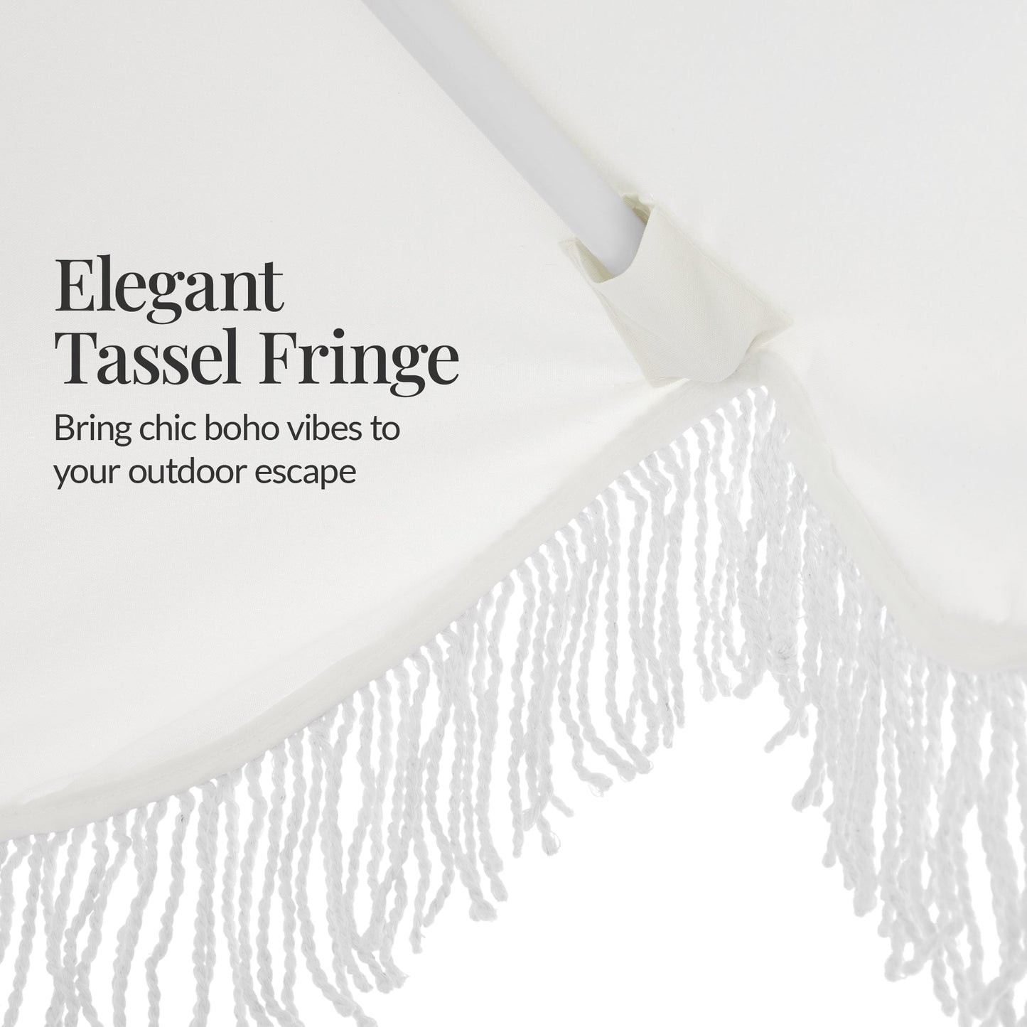 9ft Boho Fringe Umbrella Tilt, UPF50+, Steel Pole