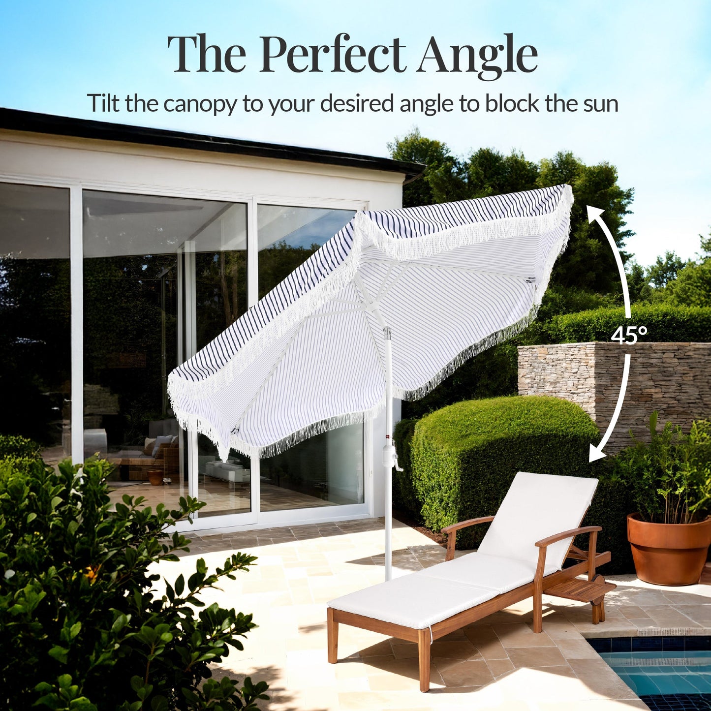9ft Boho Fringe Umbrella Tilt, UPF50+, Steel Pole