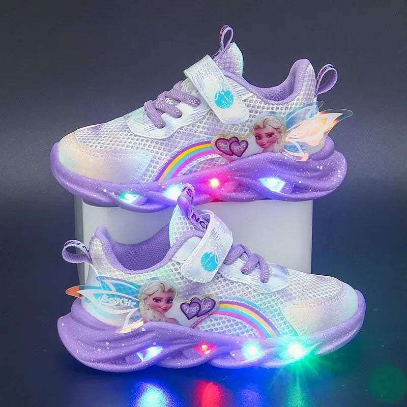 Disney Girls' LED Light-Up Sneakers – Breathable Princess Elsa Sports Shoes (Size 22–35)