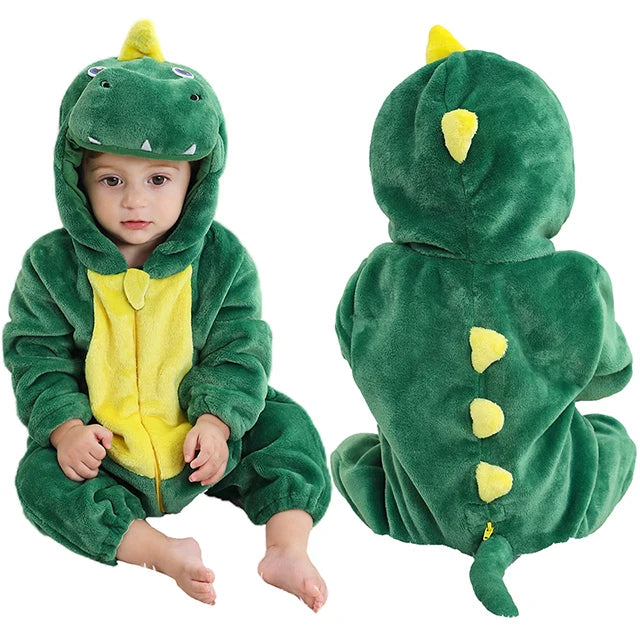 Cartoon Baby Romper – Flannel Hooded Jumpsuit Costume for Toddlers & Infants (Unisex)