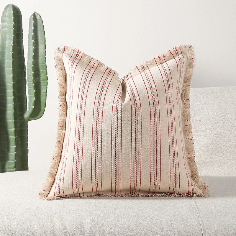 Decorative Nordic Striped Jacquard Cotton Cushion Covers With Frill Detail - 5 Colours