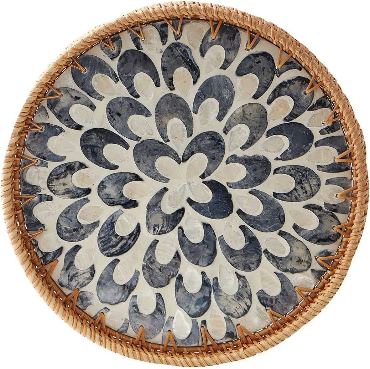 Natural Rattan Serving Tray with Decorative Stones - 5 Variants