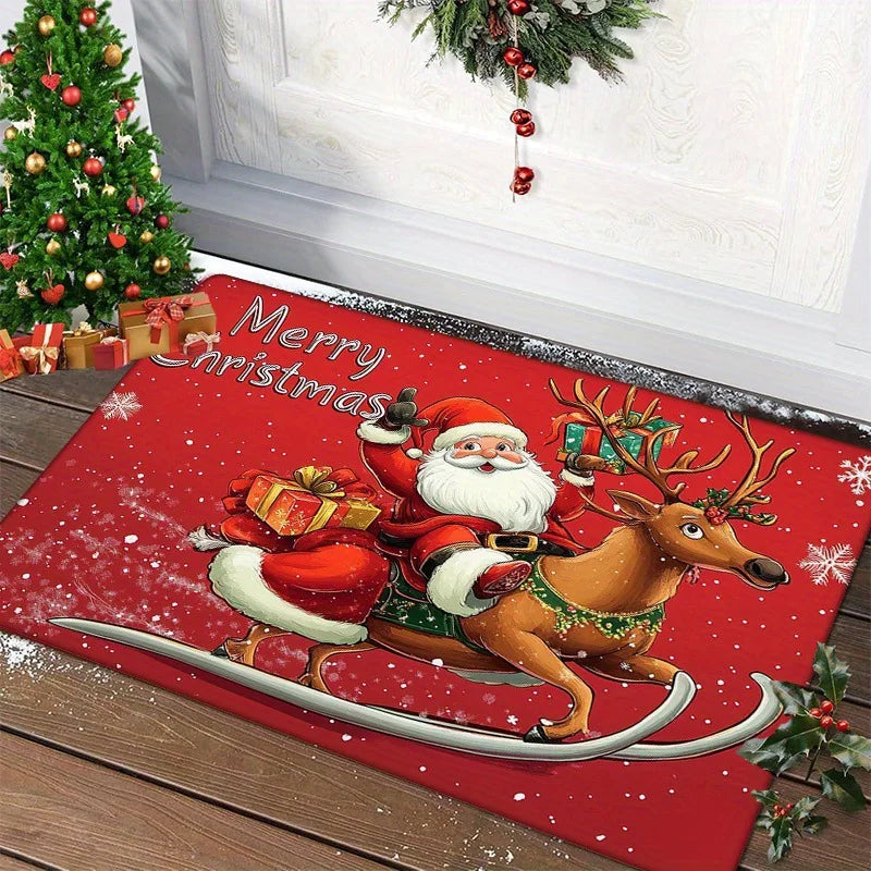 Christmas Door Mat – Red Santa & Gingerbread Carpet for Indoor/Outdoor Holiday Home Decoration 2026
