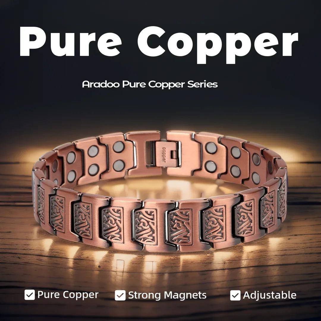 ARADOO Men’s Copper Magnetic Bracelet – Pure Copper Neodymium Link Therapy Jewelry Gift
