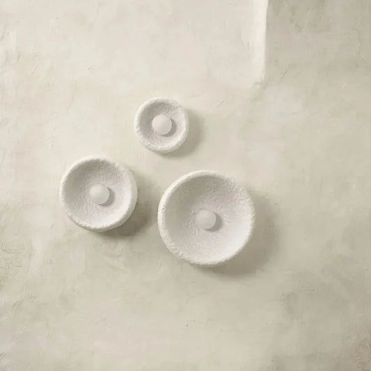 Deep White Minimalist Natural Round Japandi Inspired Wall Sconce - 3 Sizes