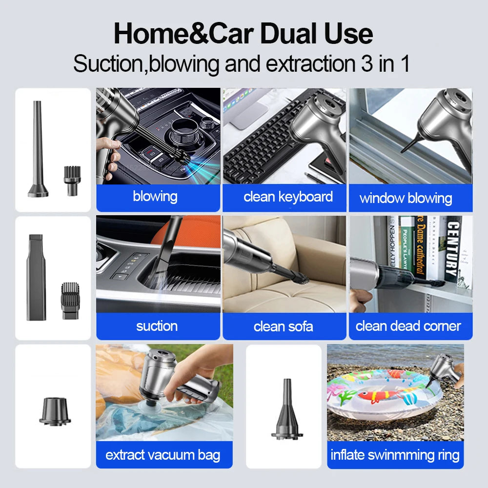 Portable Car Vacuum Cleaner – Wireless Handheld 95000PA Suction with Blower