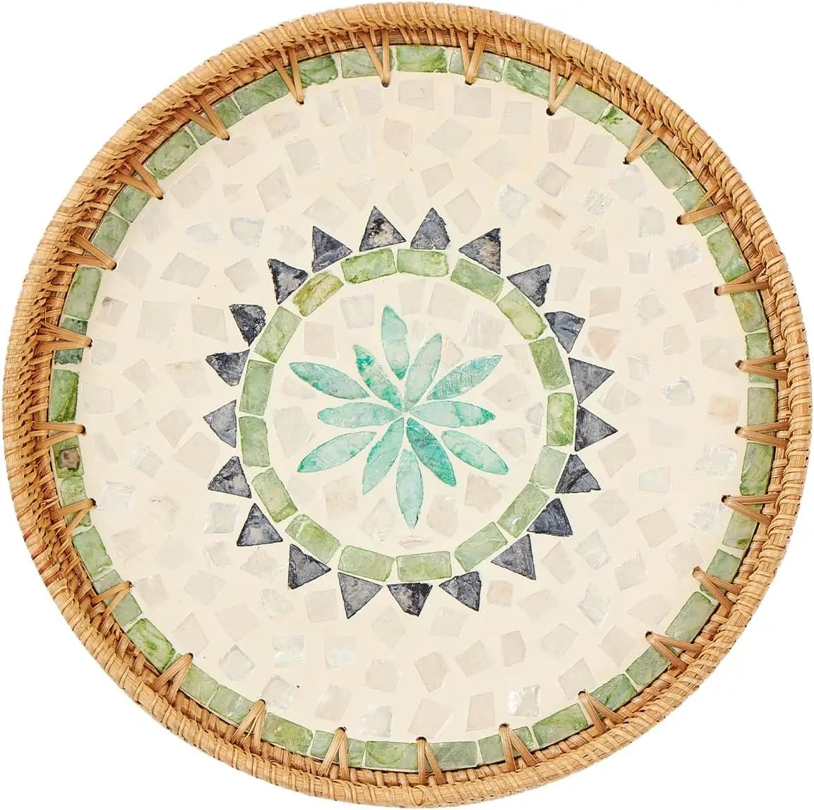 Natural Rattan Serving Tray with Decorative Stones - 5 Variants