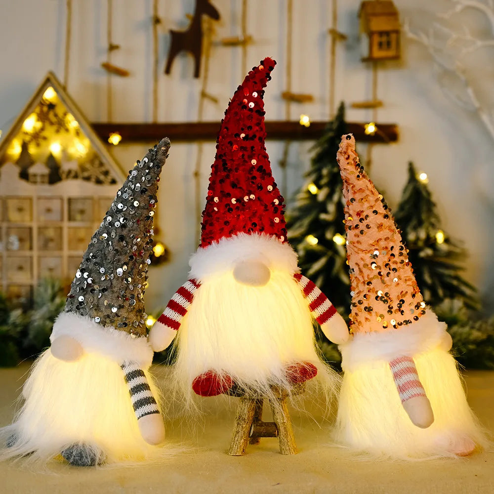 Glowing Christmas Gnome Doll – 30cm LED Faceless Plush Ornament for Tree & Home Holiday Decoration 2025
