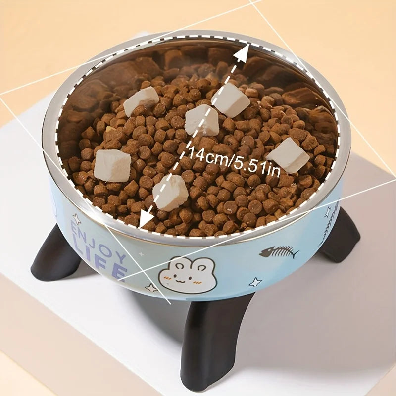 Cartoon Raised Cat Bowl – Anti-Tip Pet Feeding Dish for Cats & Small Dogs with Neck Protection Design
