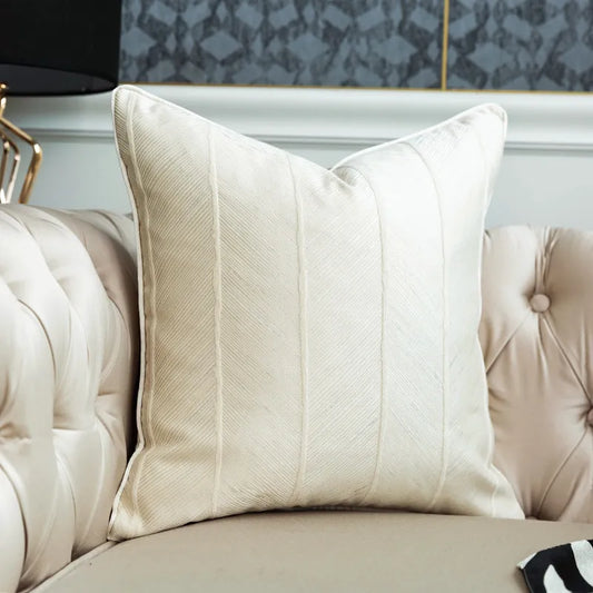 Modern Luxury Abstract Cotton Cushion Cover - White, Gold & Brown