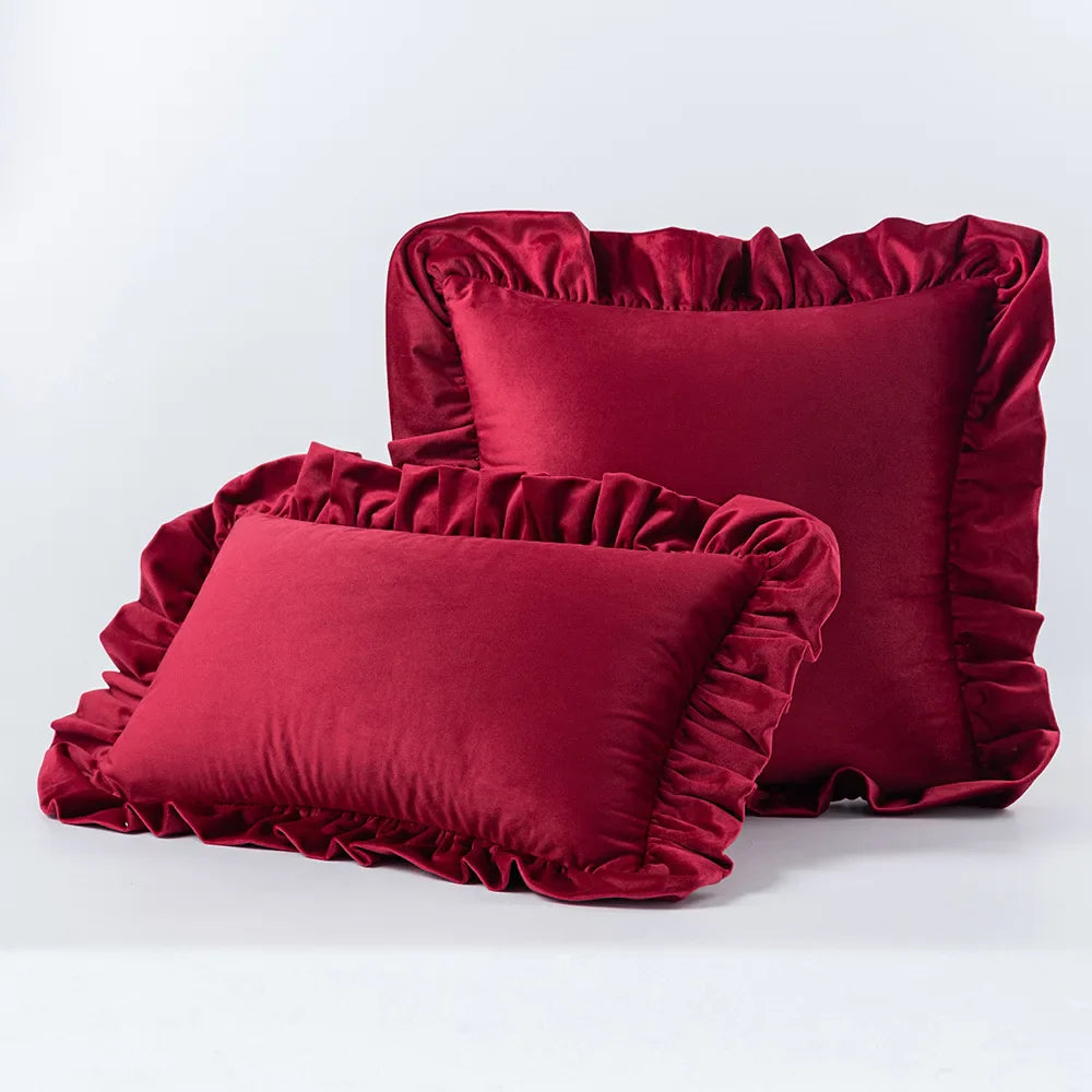 Decadent Velvet Cushion Covers with Ruffle - 16 Colours
