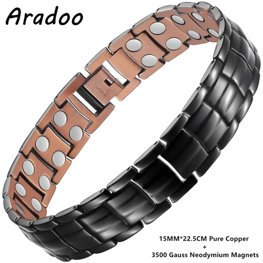 ARADOO 99.9% Pure Copper Magnetic Bracelet – Double-Row Strong Magnet Therapy Cuff for Pain Relief & Circulation
