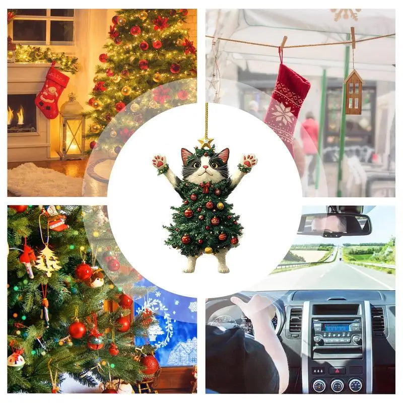 Cute Cat Christmas Ornament – Hanging Pendant for Tree, Car, Backpack & Home Decoration Holiday Gift