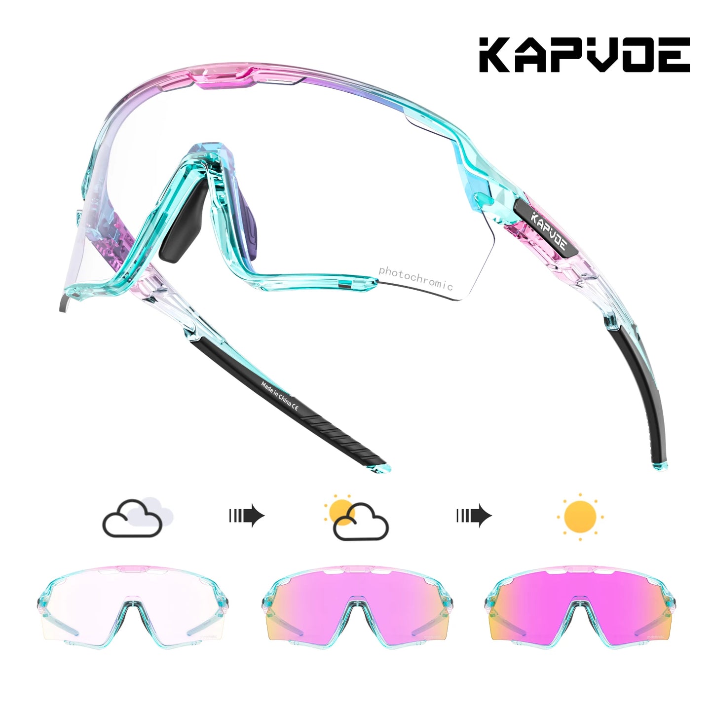 Kapvoe Photochromic Cycling Glasses – Silver Lens Sports Sunglasses for Men & Women