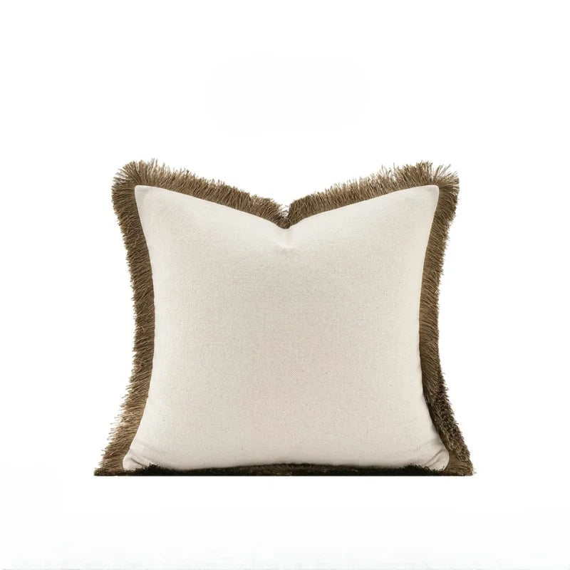 Luxurious Modern Decorative White Cushion Cover with Brown Frill
