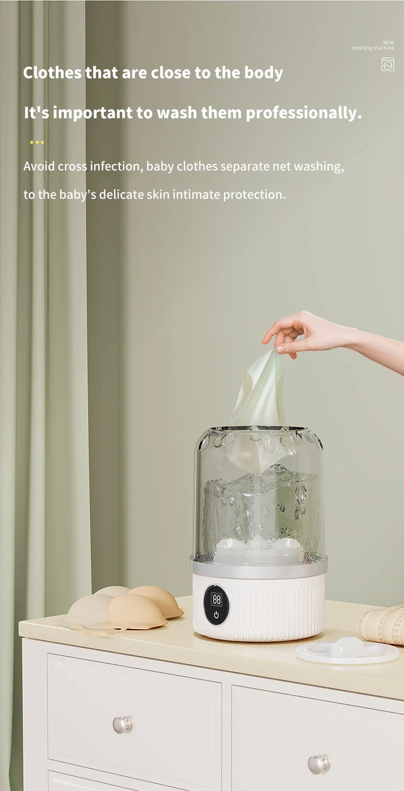 Wireless Mini Washing Machine – 1L Portable Underwear & Socks Cleaner with Dehydration Function