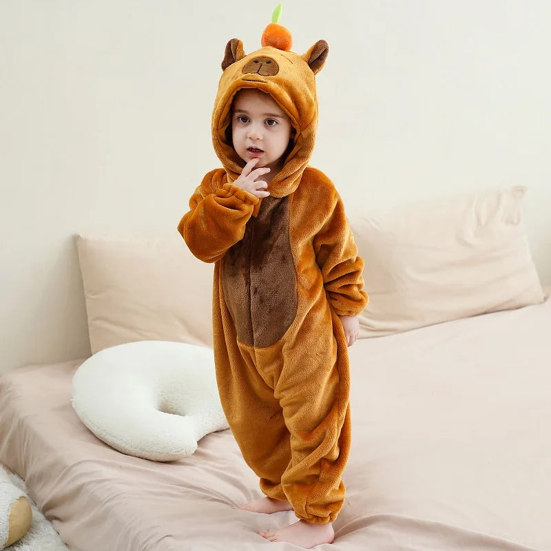 Cartoon Baby Romper – Flannel Hooded Jumpsuit Costume for Toddlers & Infants (Unisex)