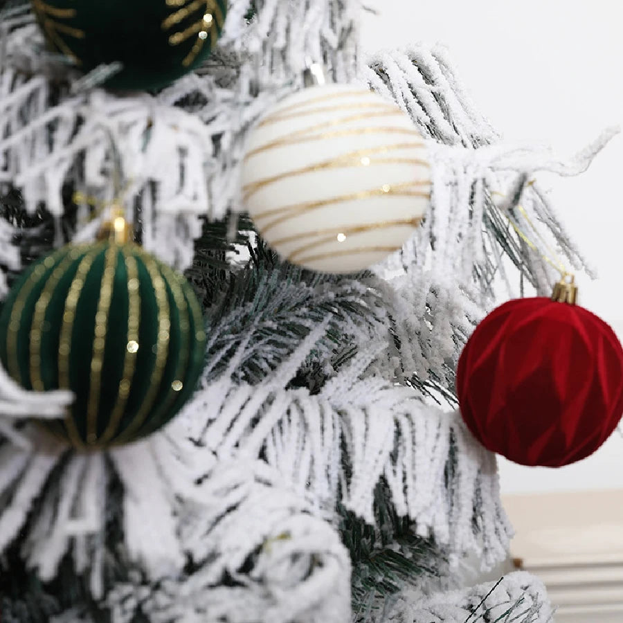 Velvet Christmas Tree Ornaments – 6/12pcs 6cm Flocked Ball Set, Shatterproof Holiday Decorations for Home & Party