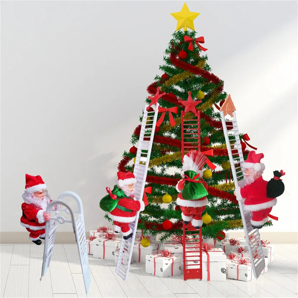 Santa Claus Doll Climbing Ladder with Music Christmas Tree Ornaments Decorations For Home 2023 Navidad New Year Kids Gift