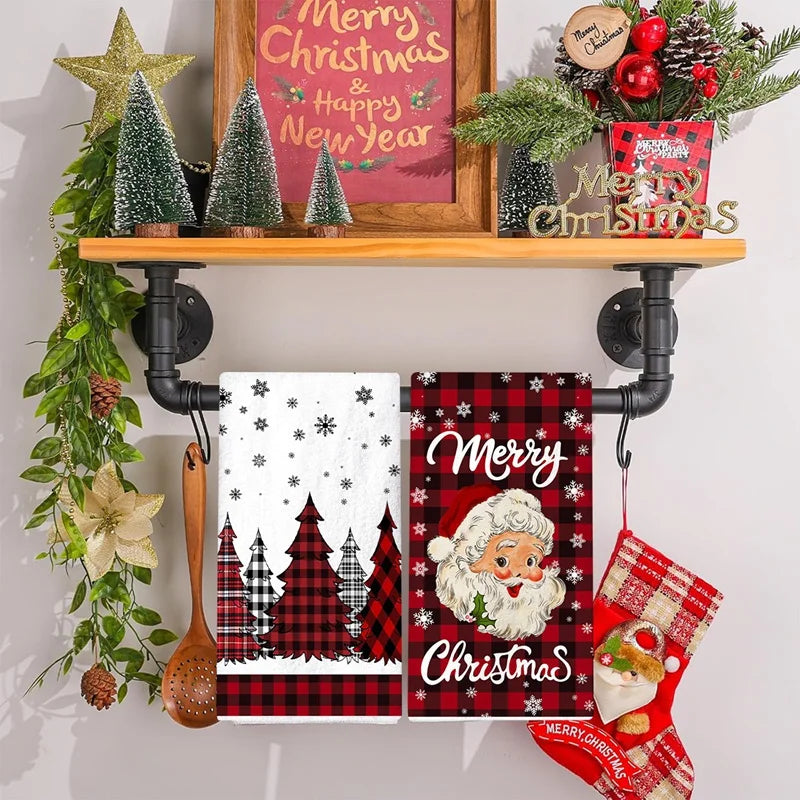 2pcs Christmas Kitchen Towels – Merry Christmas Santa Claus Dish Towels for Holiday Home & Party Decoration 2025–2026