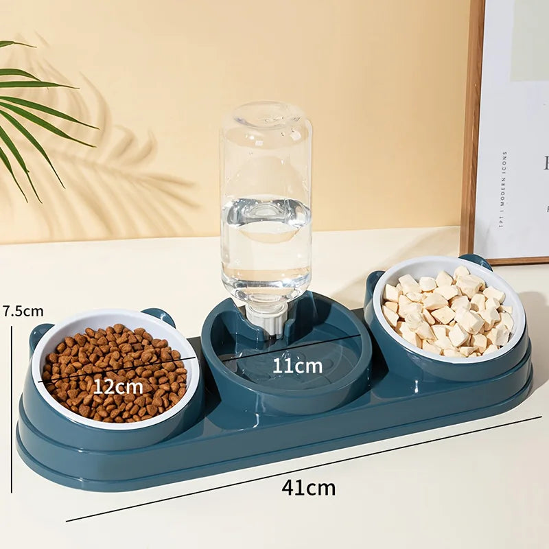 3-in-1 Cat Feeder – Raised Pet Bowl Set with Automatic Water Bottle for Cats & Small Dogs