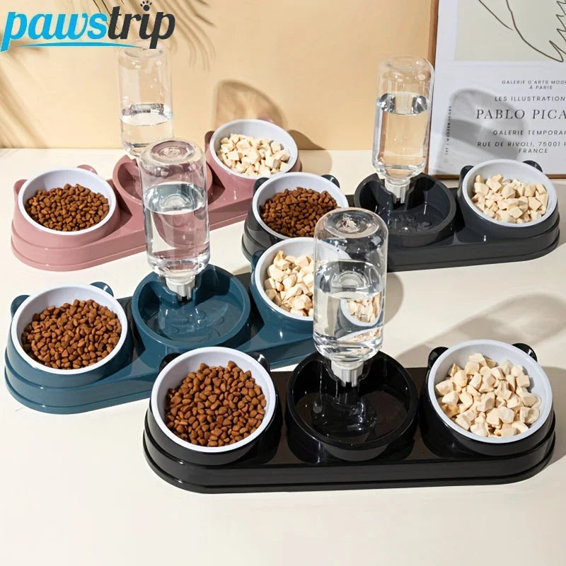 3-in-1 Cat Feeder – Raised Pet Bowl Set with Automatic Water Bottle for Cats & Small Dogs