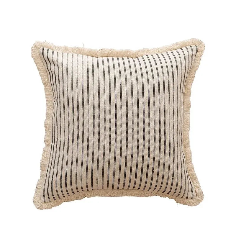 Decorative Nordic Striped Jacquard Cotton Cushion Covers With White Frill Detail - 4 Colours