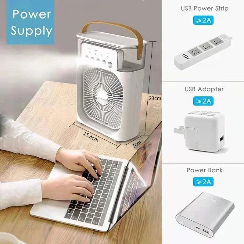 3-in-1 Portable Air Cooler – Mini Air Conditioner Fan with Humidifier & LED Night Light