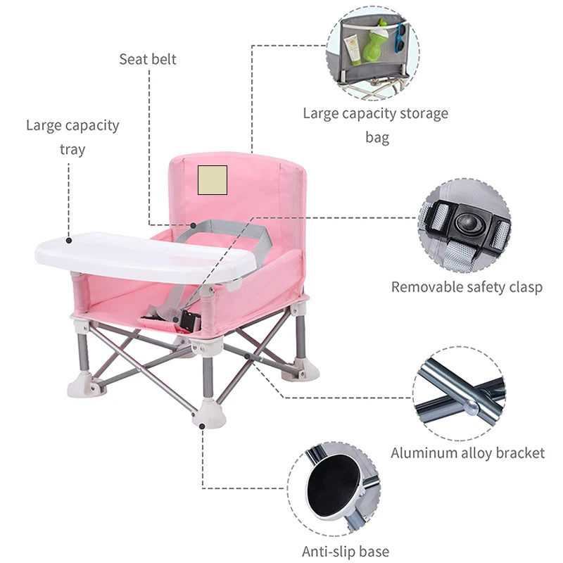Portable Baby Booster Seat – Folding Travel Dining Chair with Feeding Tray for Kids