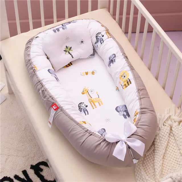 Portable Padded Cotton Lounger Baby Nest Pod with Pillow - 6 Styles