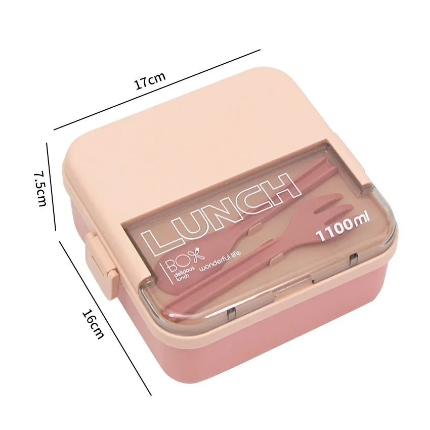 2-Layer Kids Lunch Box – Portable Microwave Bento Box with Fork & Spoon (1100ml/1800ml)