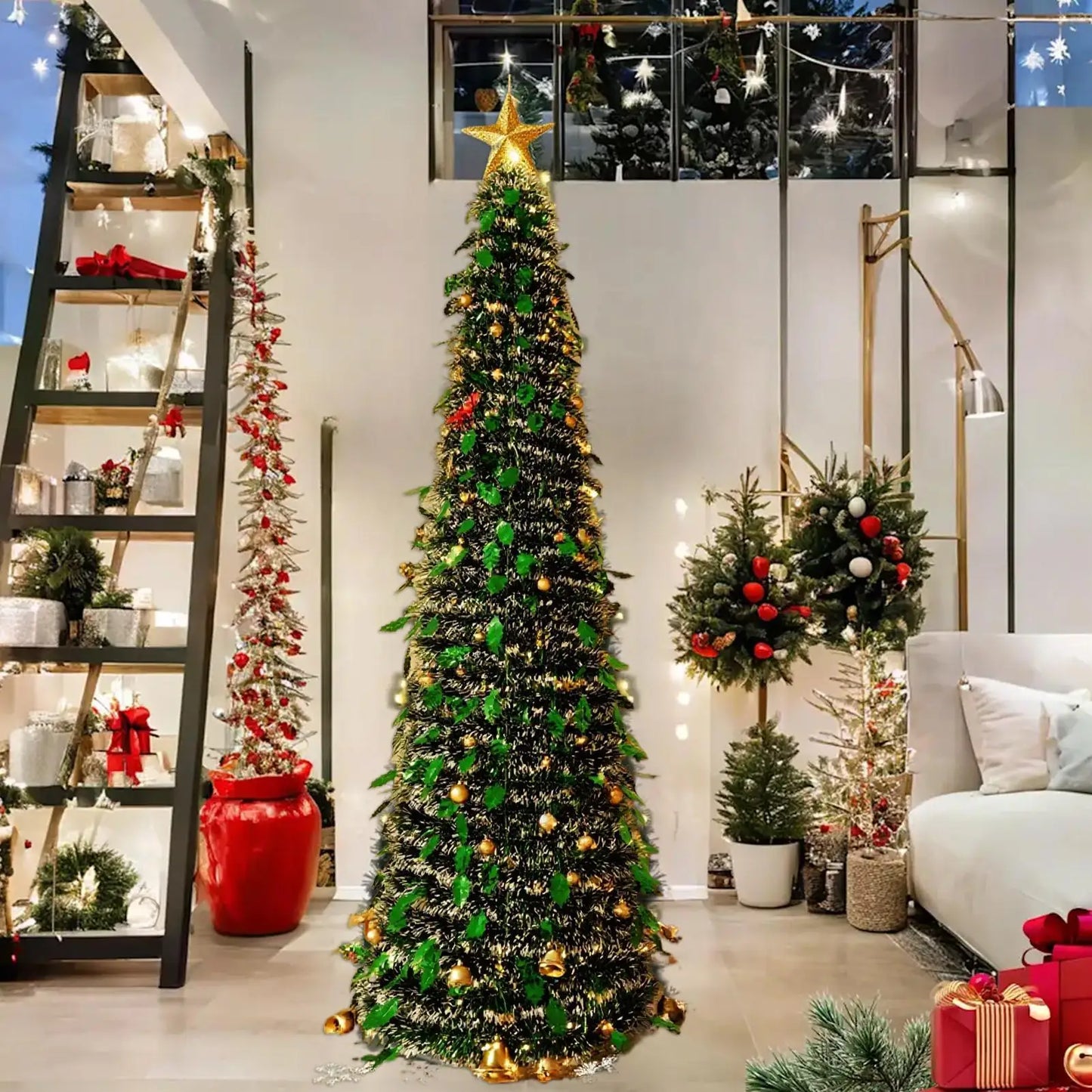 5ft Foldable Christmas Tree – Faux Festival Tree for Winter Holiday Season Indoor Home Decoration