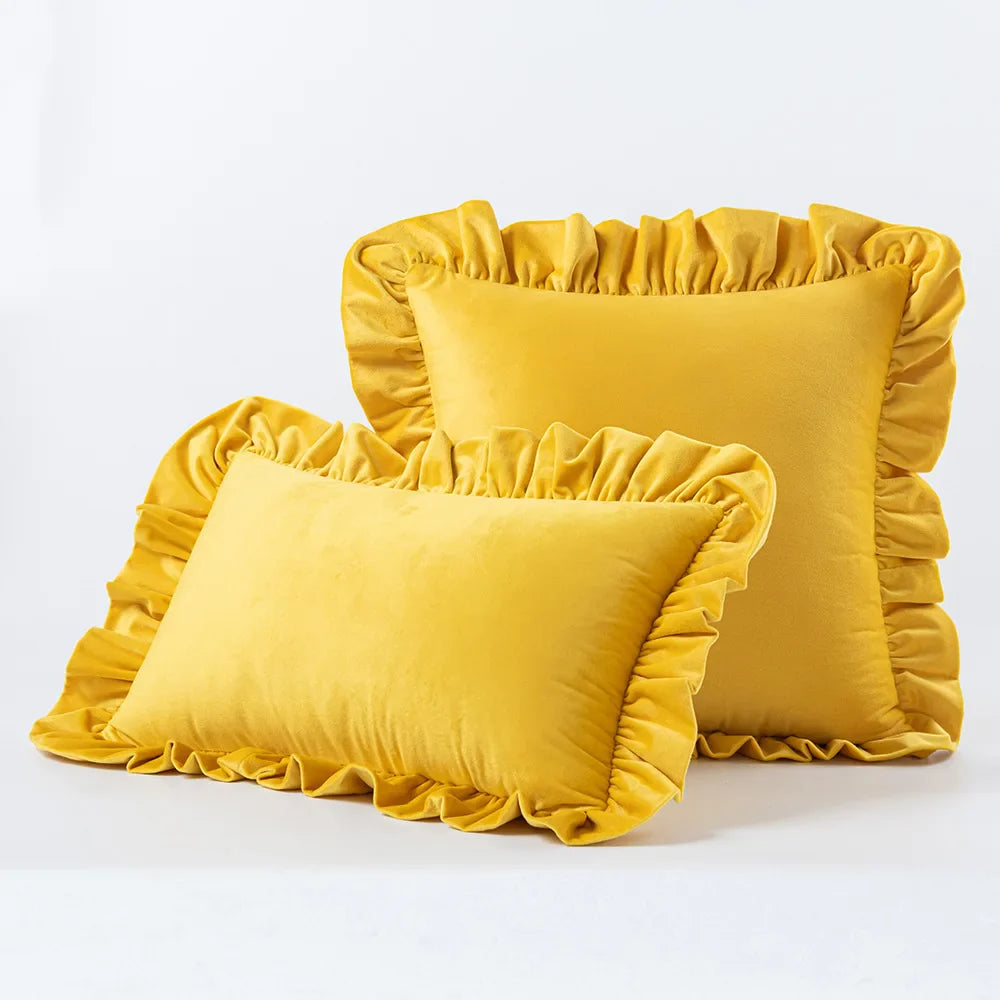 Decadent Velvet Cushion Covers with Ruffle - 16 Colours