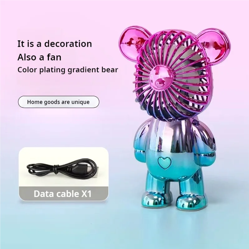 Mini Bear Handheld Fan – USB Rechargeable Portable Cooling Fan with Gradient Design