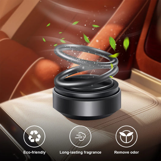 Solar Powered Car Fragrance Diffuser – Rotating Double Ring Aromatherapy Decoration