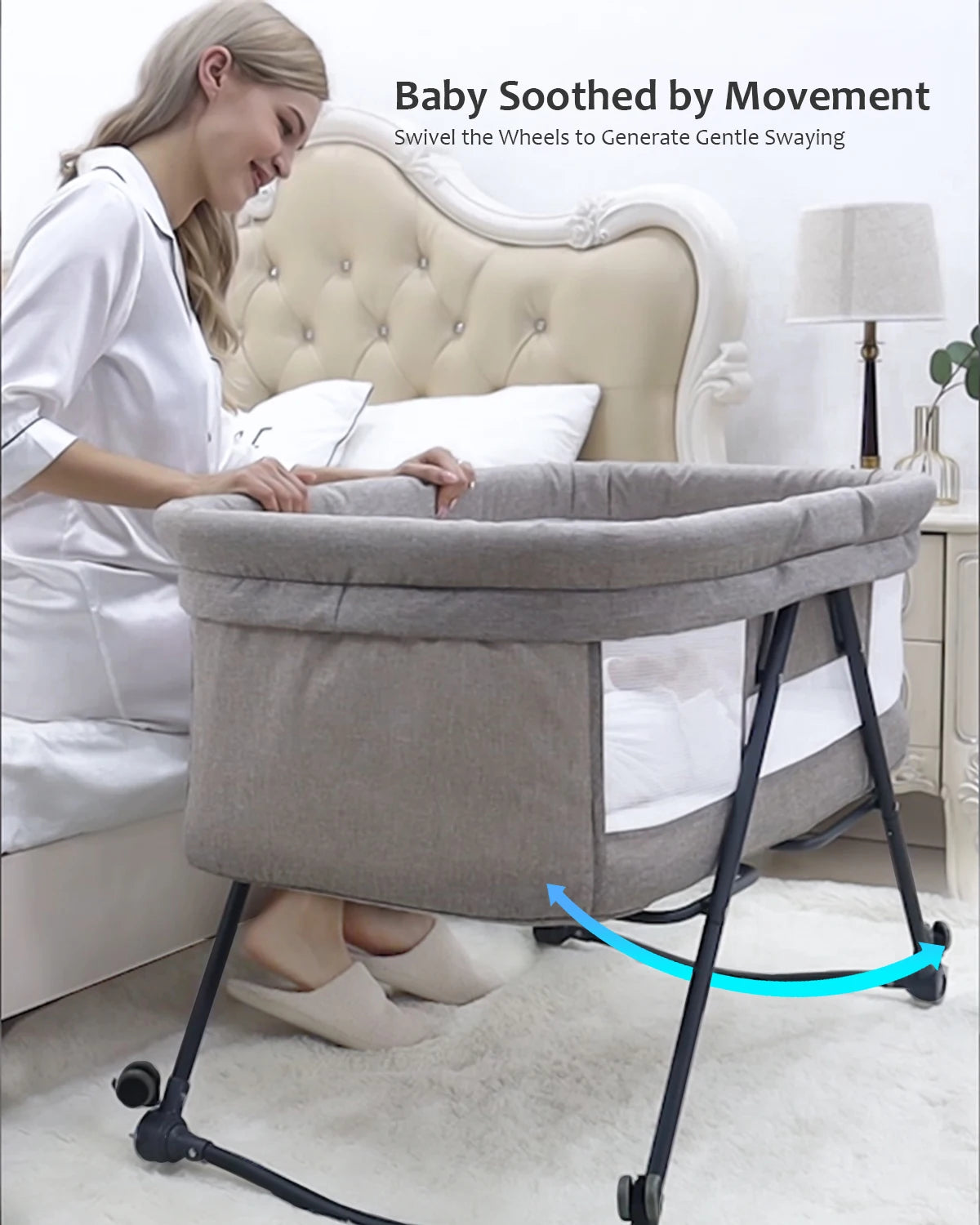 UBRAVOO Baby Travel Cot with Mattress – Convertible Rocking Crib with Silent Wheels