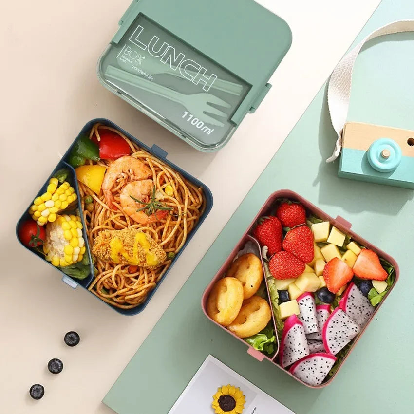 2-Layer Kids Lunch Box – Portable Microwave Bento Box with Fork & Spoon (1100ml/1800ml)