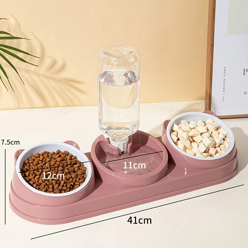 3-in-1 Cat Feeder – Raised Pet Bowl Set with Automatic Water Bottle for Cats & Small Dogs