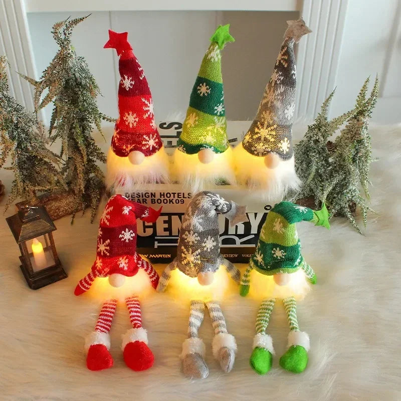 Christmas Gnome LED Ornament – Faceless Plush Doll Knitted Decoration for Tree & Home Holiday Gifts