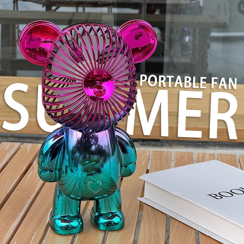 Mini Bear Handheld Fan – USB Rechargeable Portable Cooling Fan with Gradient Design