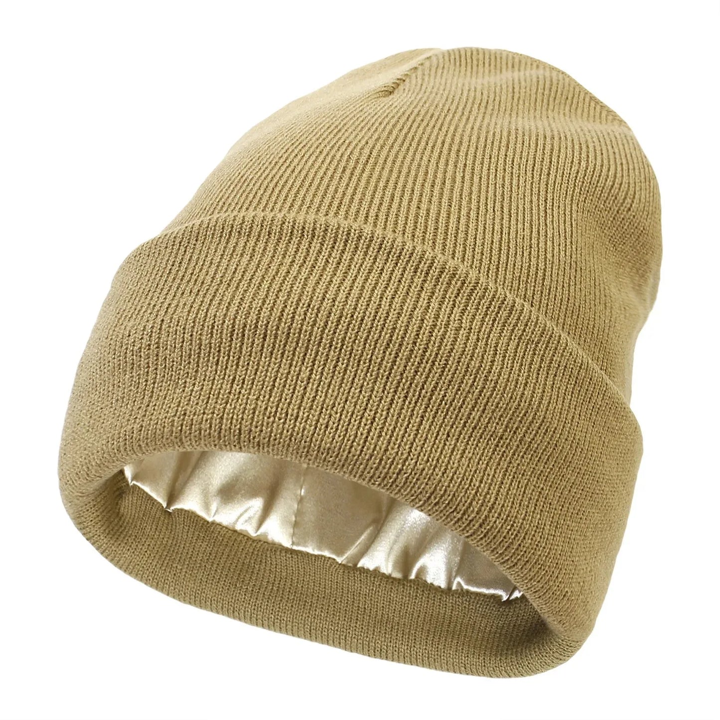 Unisex Satin-Lined Beanie Hat – Anti-Static Silk Lining Warm Knit Skull Cap for Winter & Hair Protection
