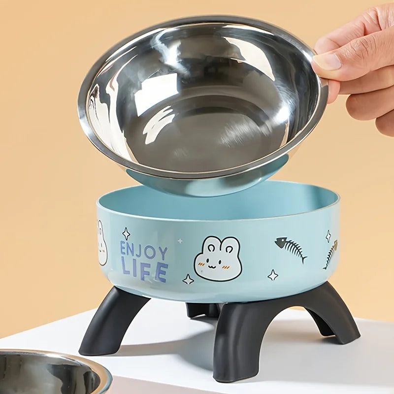 Cartoon Raised Cat Bowl – Anti-Tip Pet Feeding Dish for Cats & Small Dogs with Neck Protection Design