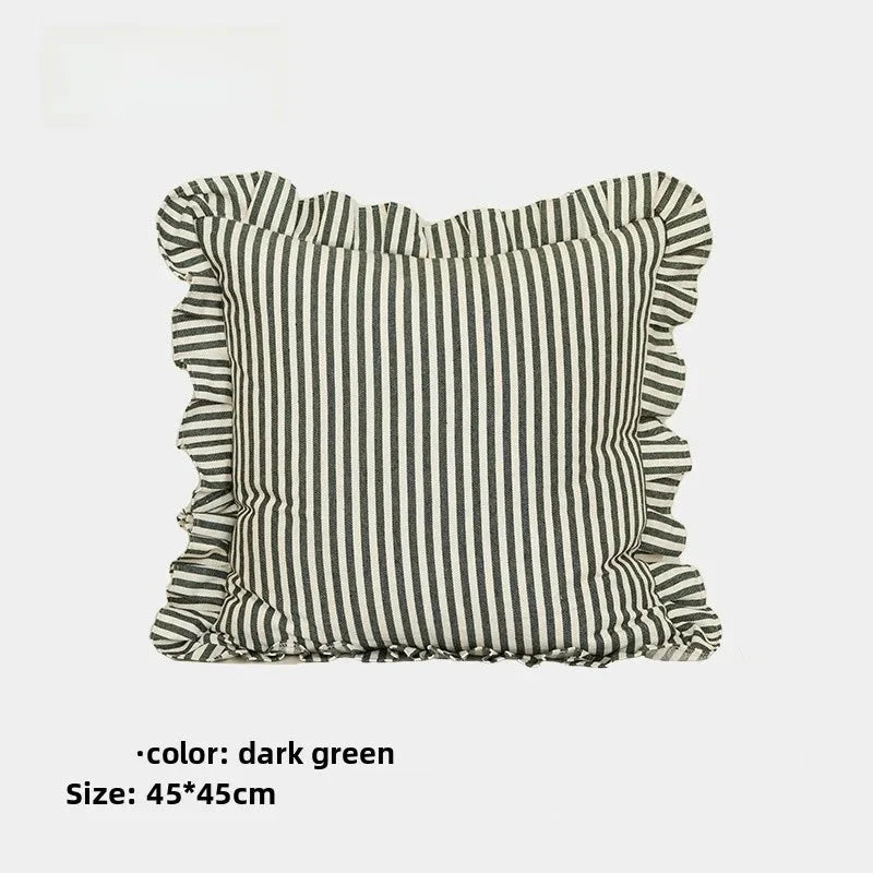 Soft Ruffled Pure Striped Cotton Cushion Covers with Frill Detail - 6 Colours