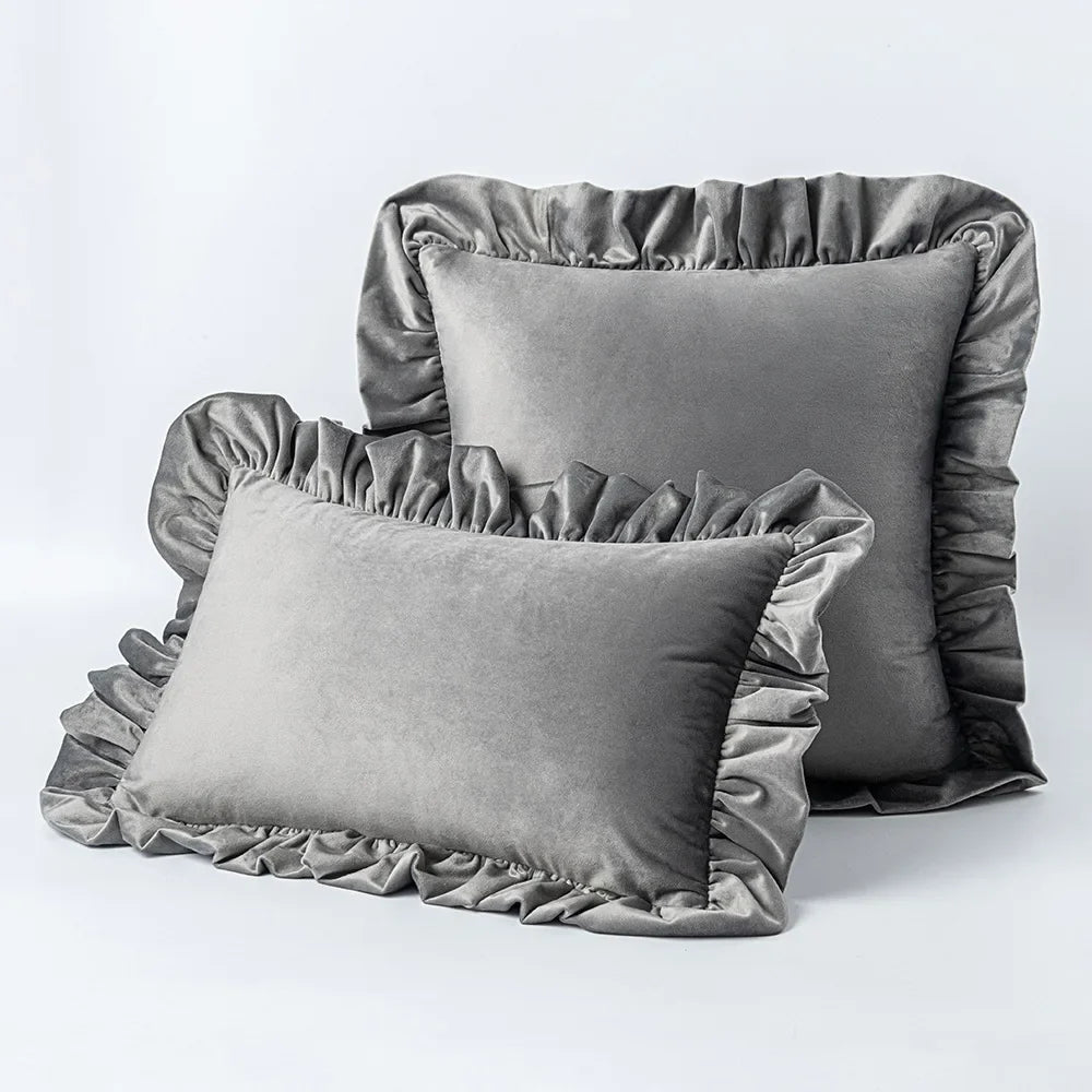 Decadent Velvet Cushion Covers with Ruffle - 16 Colours